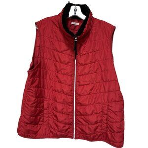 Onque Casual Womens 2X Red Quilted Vest Faux Lined Collar Red Black UGA Georgia